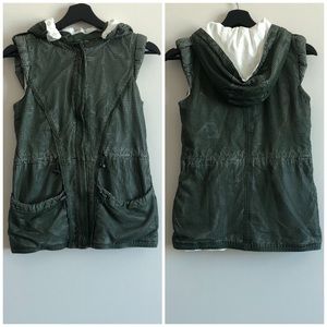 Elie Tahari Cut-Out Leather Vest with Hood